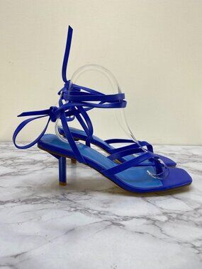 Guess Women's Blue Tie Up Kitten  Strap Heel Sandals SZ 9